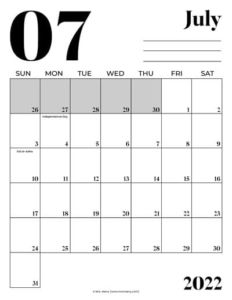 free printable july monthly calendar printable