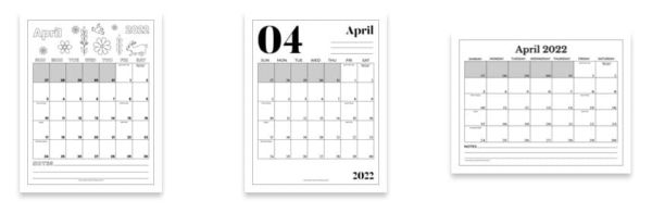 free april PDF calendar printable