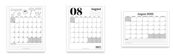 august free printable calendar