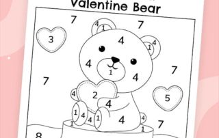 free valentine's day color by number bear