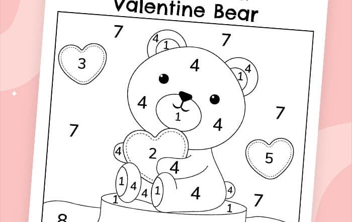 free valentine's day color by number bear