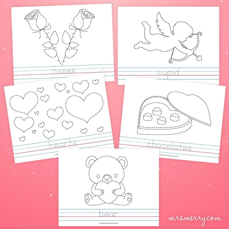 tracing worksheets for valentines day preschoolers