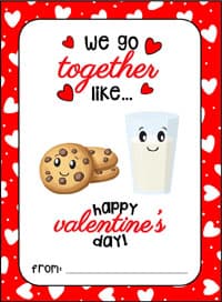 printable valentines cards for kids milk and cookies