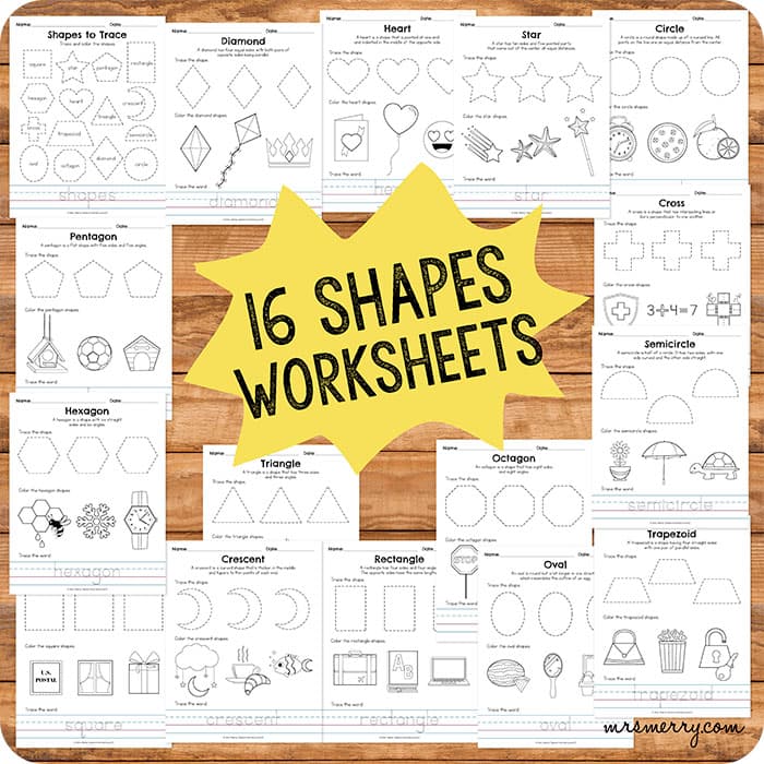 16 shapes worksheets for kindergarten