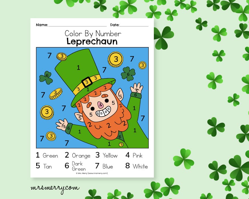 answer sheet color by number leprechaun