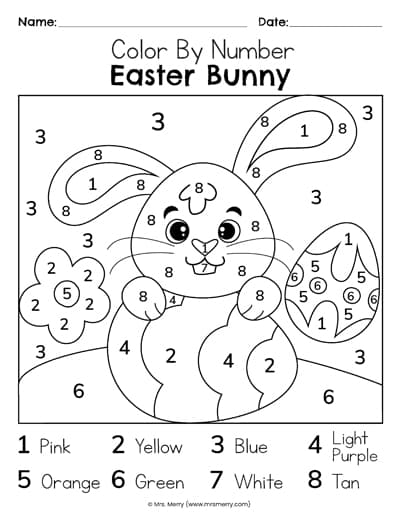 easter bunny color by number printable