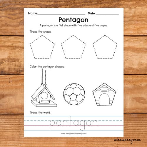 pentagon tracing worksheet kindergarten