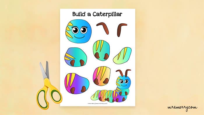 cut out caterpillar template with scissors