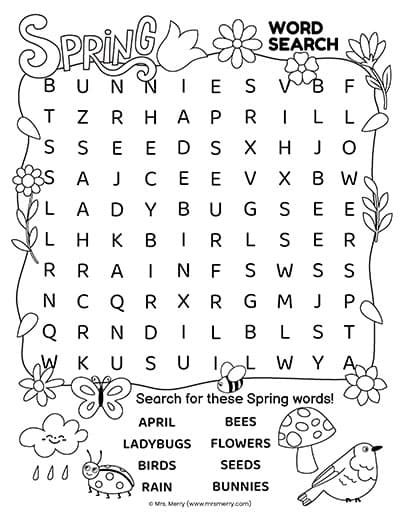 spring word search printable