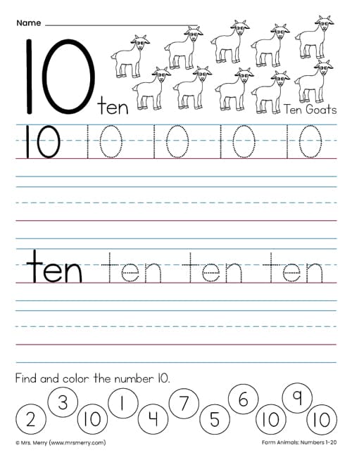 number 10 preschool worksheets