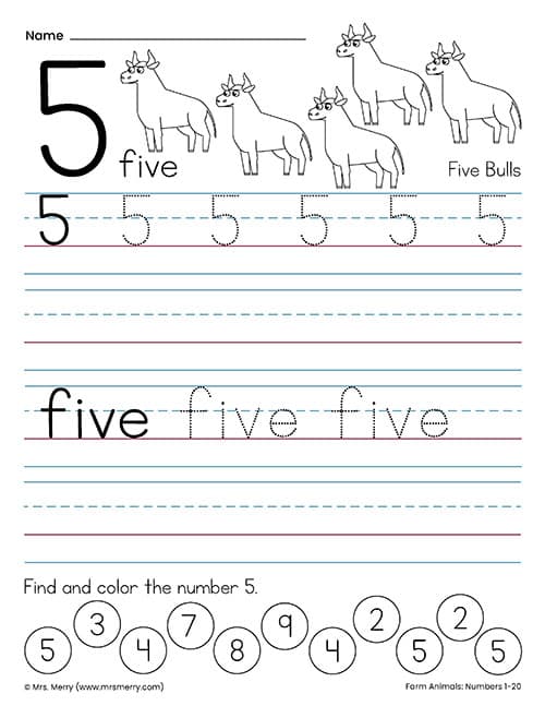 tracing the number 5 worksheet