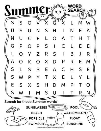 Free Summer Word Search Printable Puzzle Mrs Merry