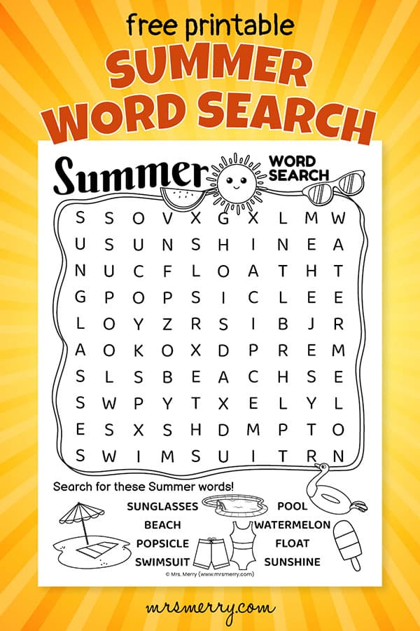 easy summer word search printable