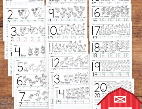 Free Tracing Numbers Worksheets 1-20 with Farm Animals