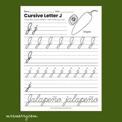 cursive j practice sheet
