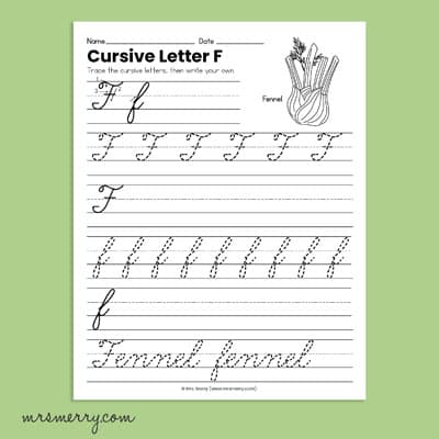 practice cursive letter f