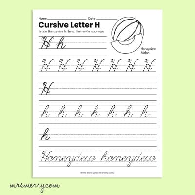 cursive h alphabet worksheet