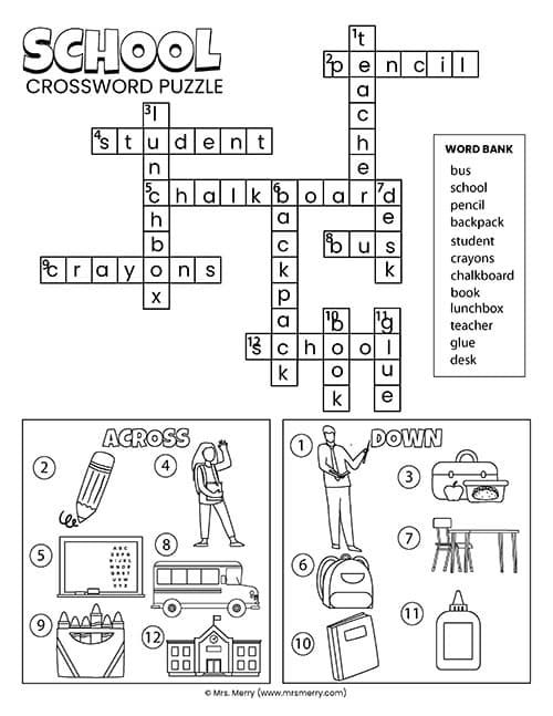 answer key for school crossword puzzle