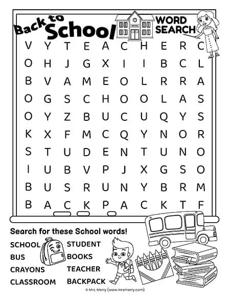 Back to School Word Search Puzzle Free Printable | Mrs. Merry