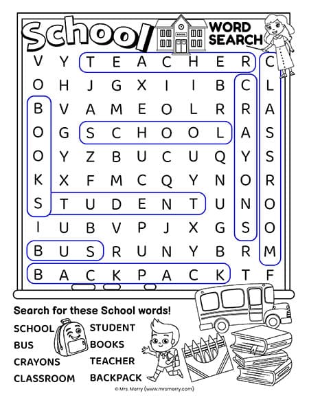 answer key for school word search