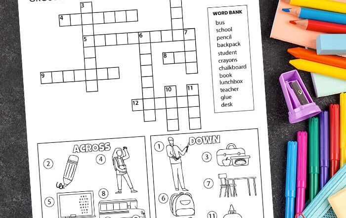 free printable school crossword puzzle