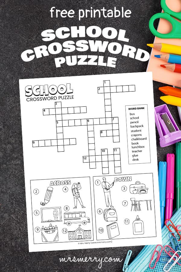 crossword puzzle printable school themed