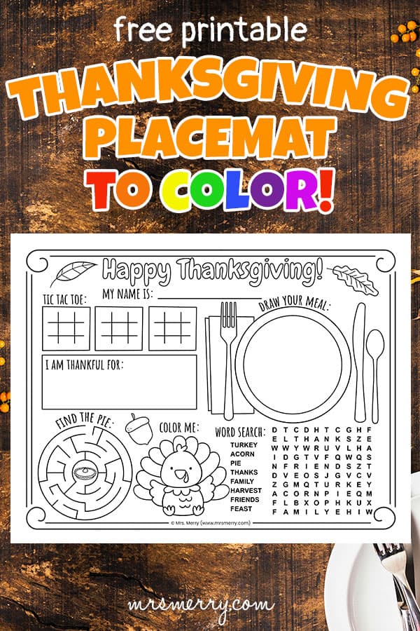 coloring thanksgiving placemat