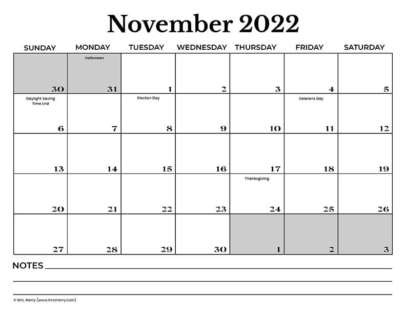 landscape november month calendar