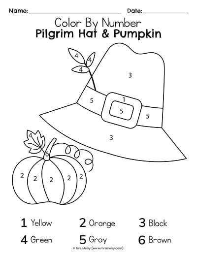 pilgrim color by number printable