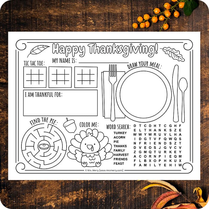 printable thanksgiving placemats