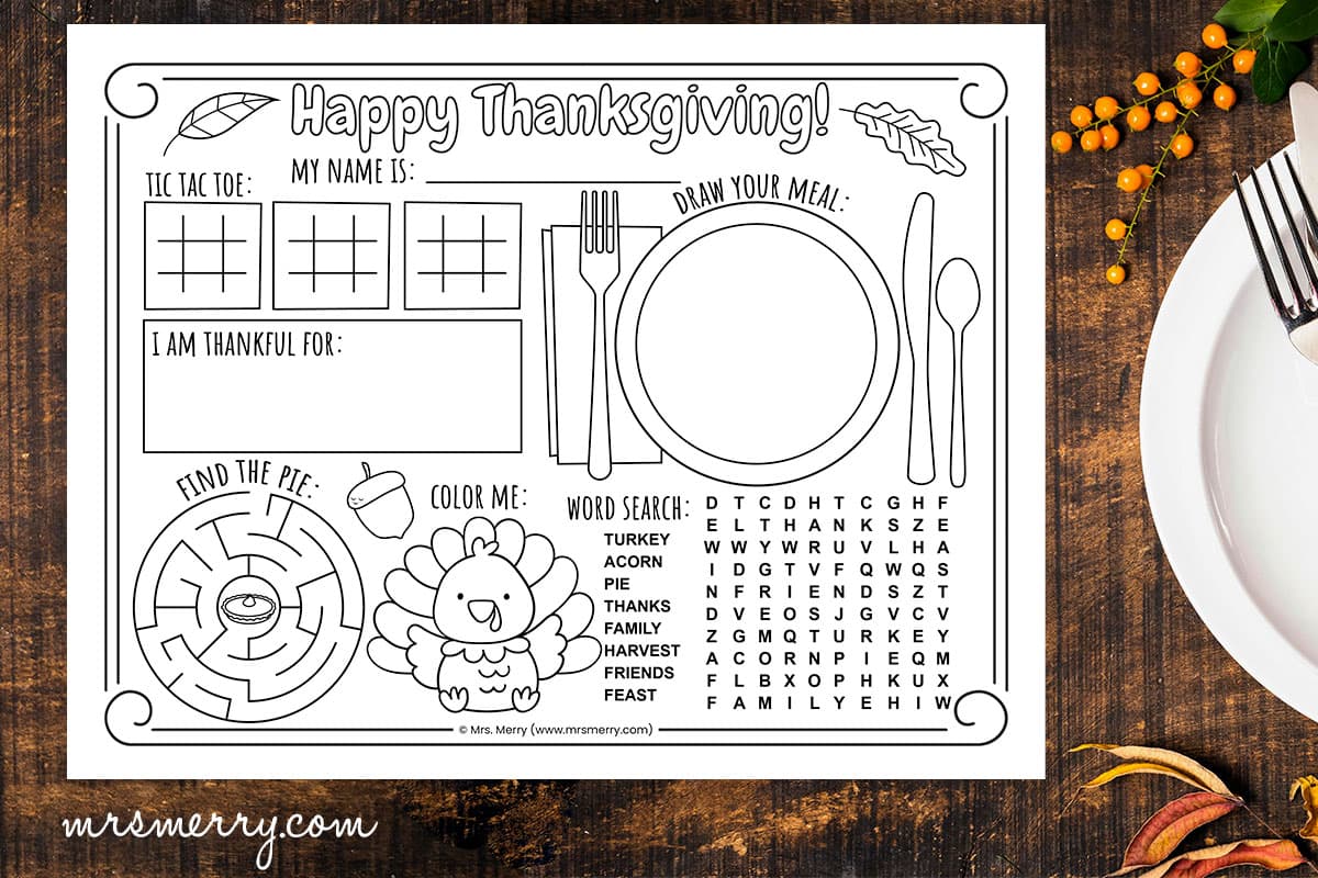 printable thanksgiving placemat