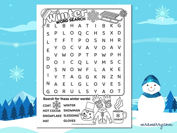 winter word search game printable