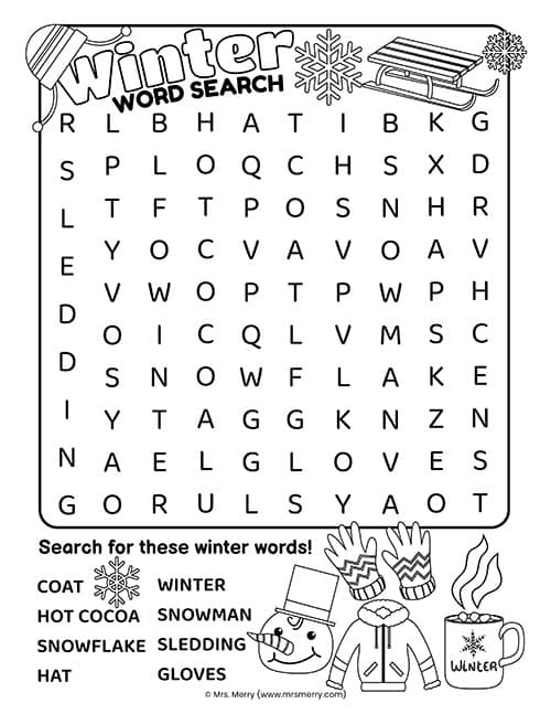 winter word search printable