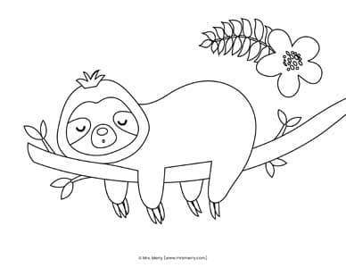 sleeping sloth coloring page