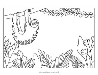 sloth in rainforest coloring page