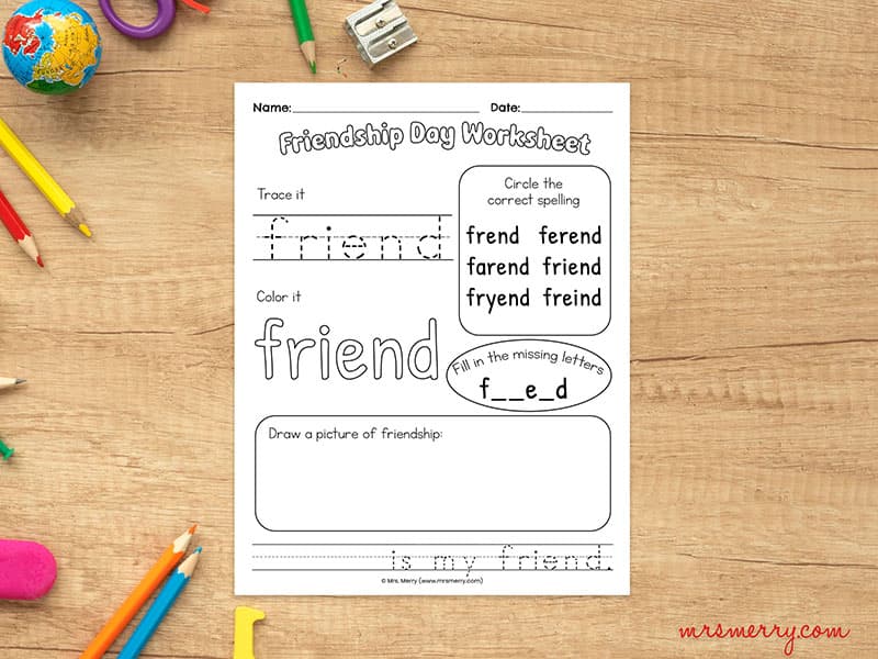 friendship day worksheet for kindergarten