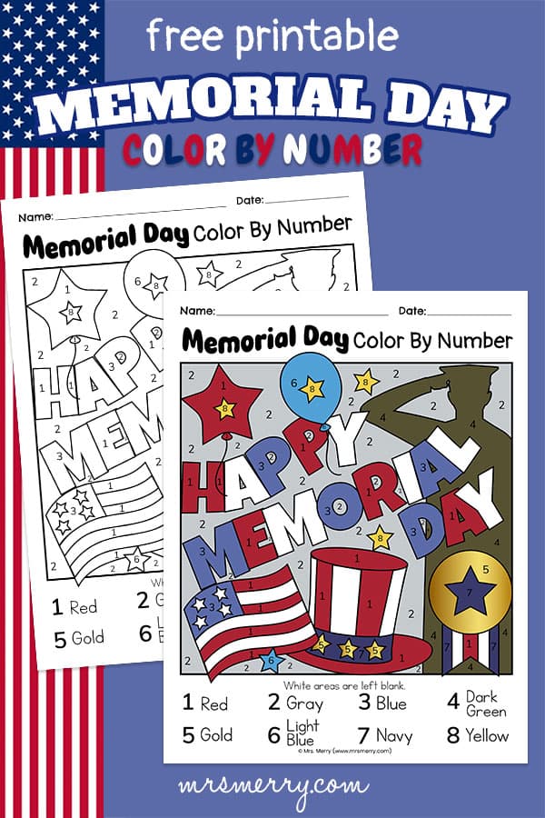 color by number memorial day free printable