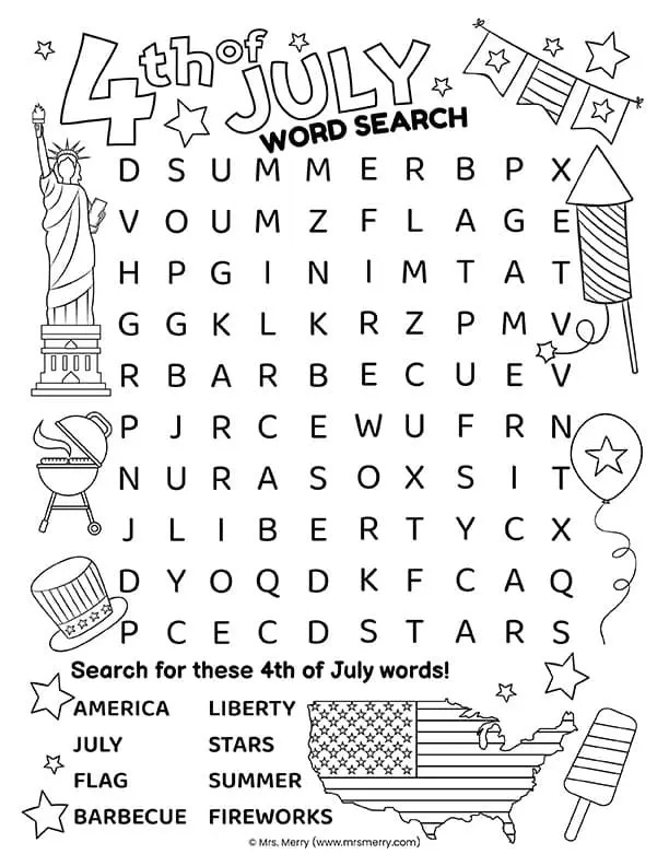 4th of july word search printable | mrs. merry