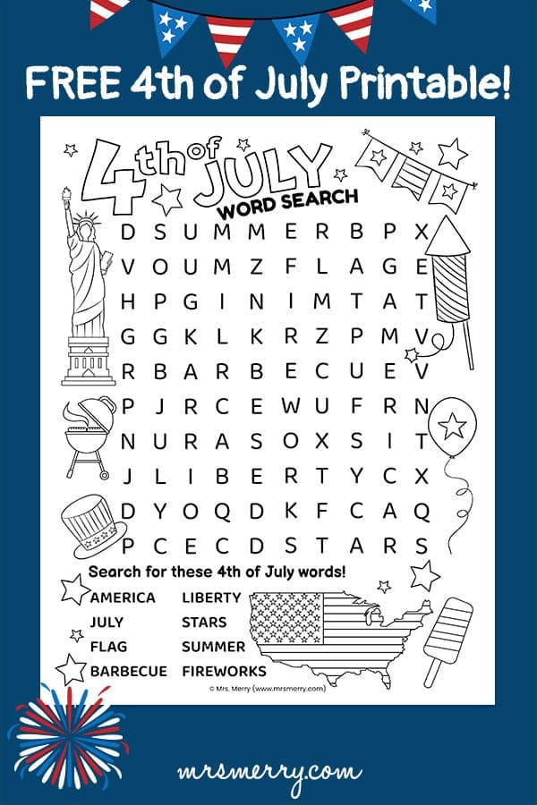 pin for fourth of july word search