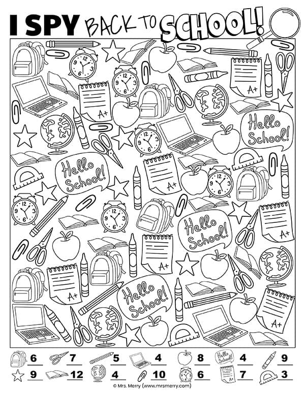 answer sheet for i spy back to school