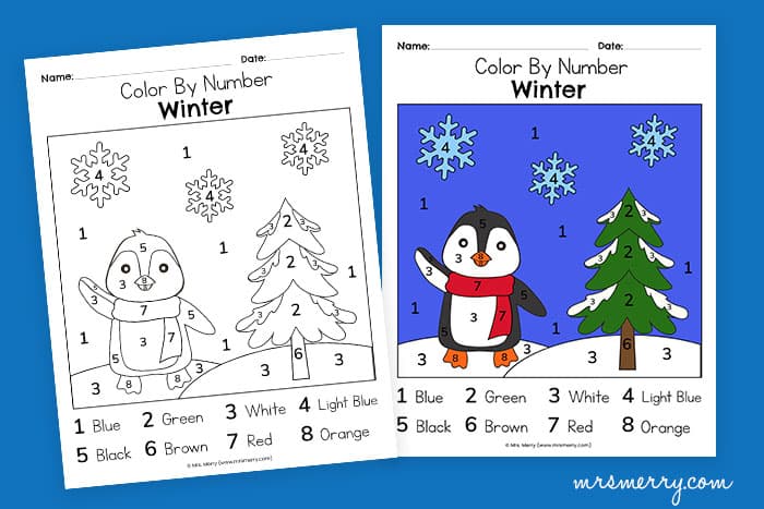 color by number winter printables