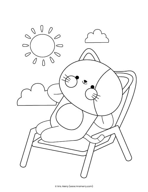 kawaii cat in the sun coloring page