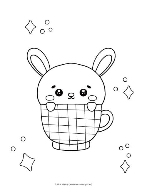 kawaii bunny in tea cup coloring page
